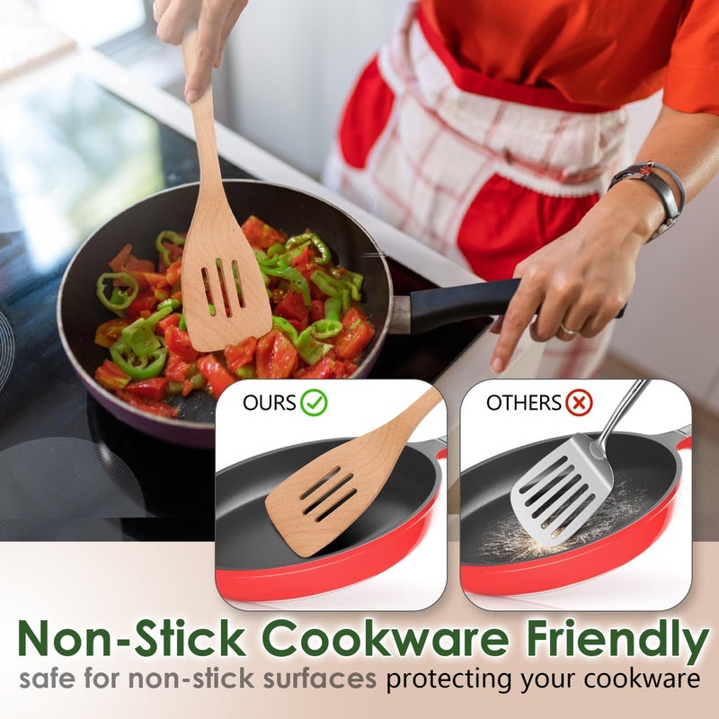 HOWHONG Wooden Spoons for Cooking, Beech Wood Kitchen Utensil Set, Premium Handmade Wooden Cooking Utensils for Nonstick Cookware, Heat Resistant, Smooth Finish, Comfortable Grip, 8 Piece - Image 4
